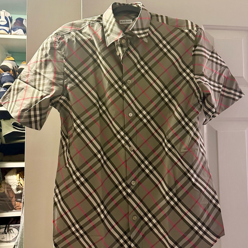 Burberry Men's Plaid Robert Check Shirt in Gray and Mauve - size M